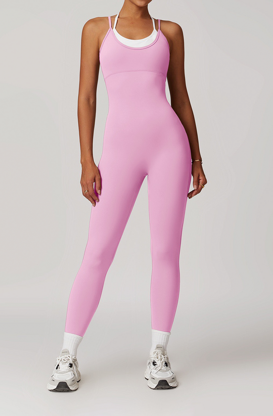 Two-Tone Sleeveless Jumpsuit - Shapewear - Pink