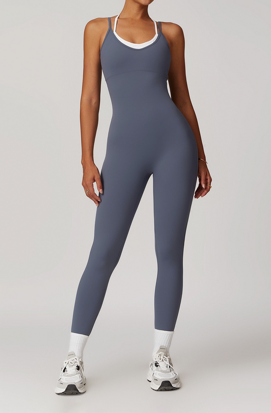 Two-Tone Sleeveless Jumpsuit - Shapewear - Grey