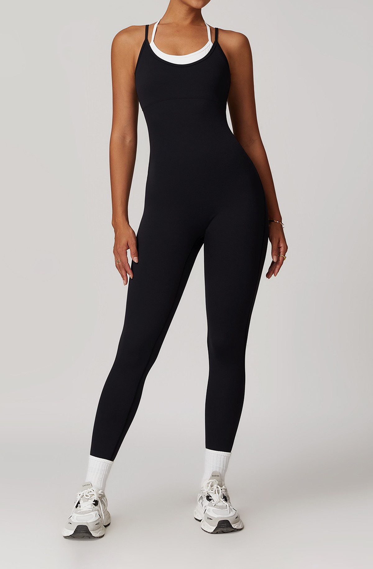 Two-Tone Sleeveless Jumpsuit - Shapewear - Black