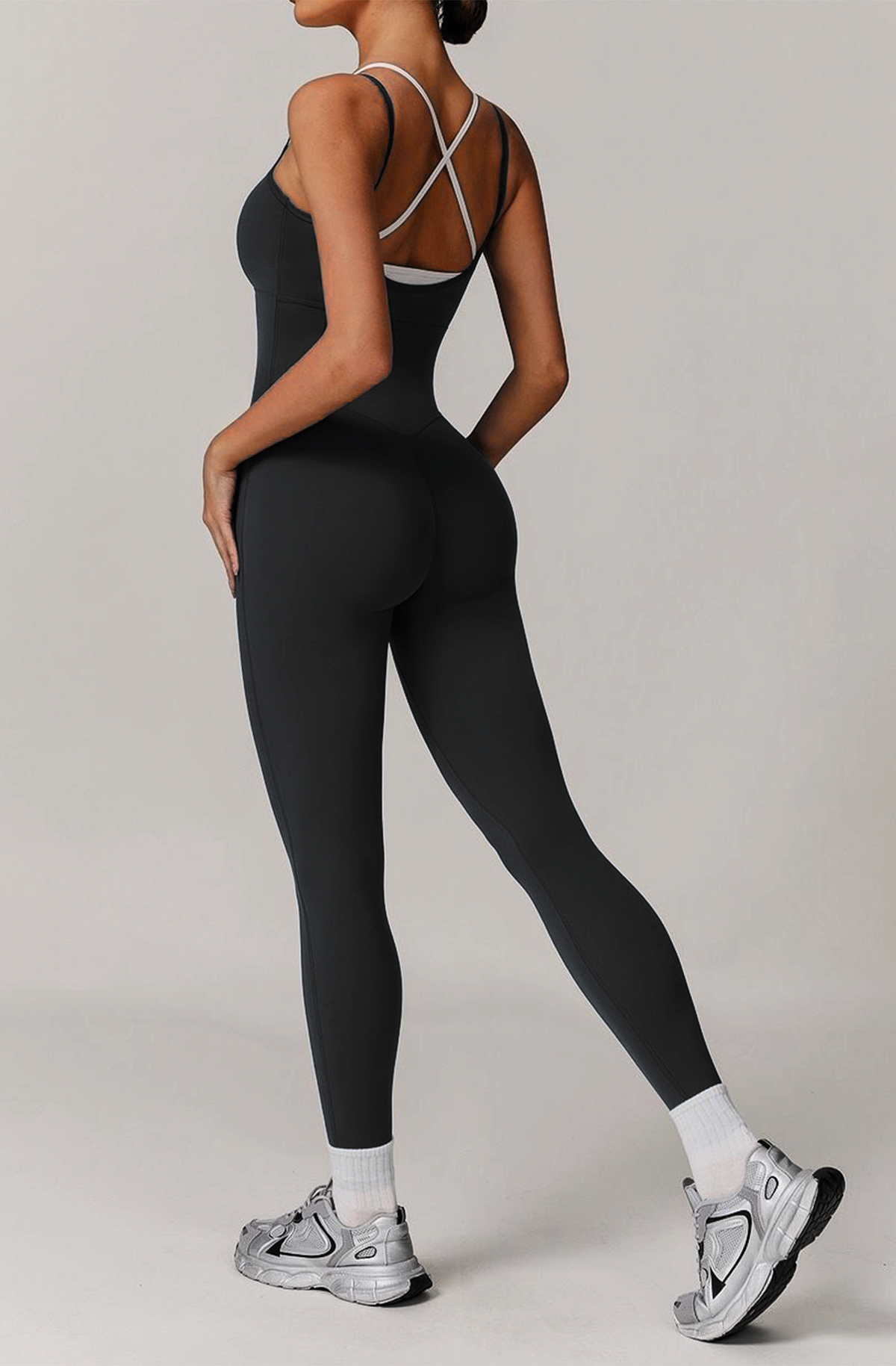 Two-Tone Sleeveless Jumpsuit - Shapewear - Black