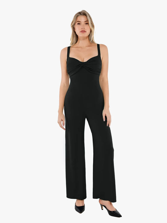 Twist Front Shapewear Summer Jumpsuit - Black