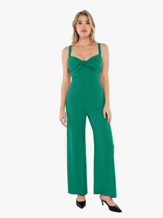 Twist Front Shapewear Summer Jumpsuit - Green