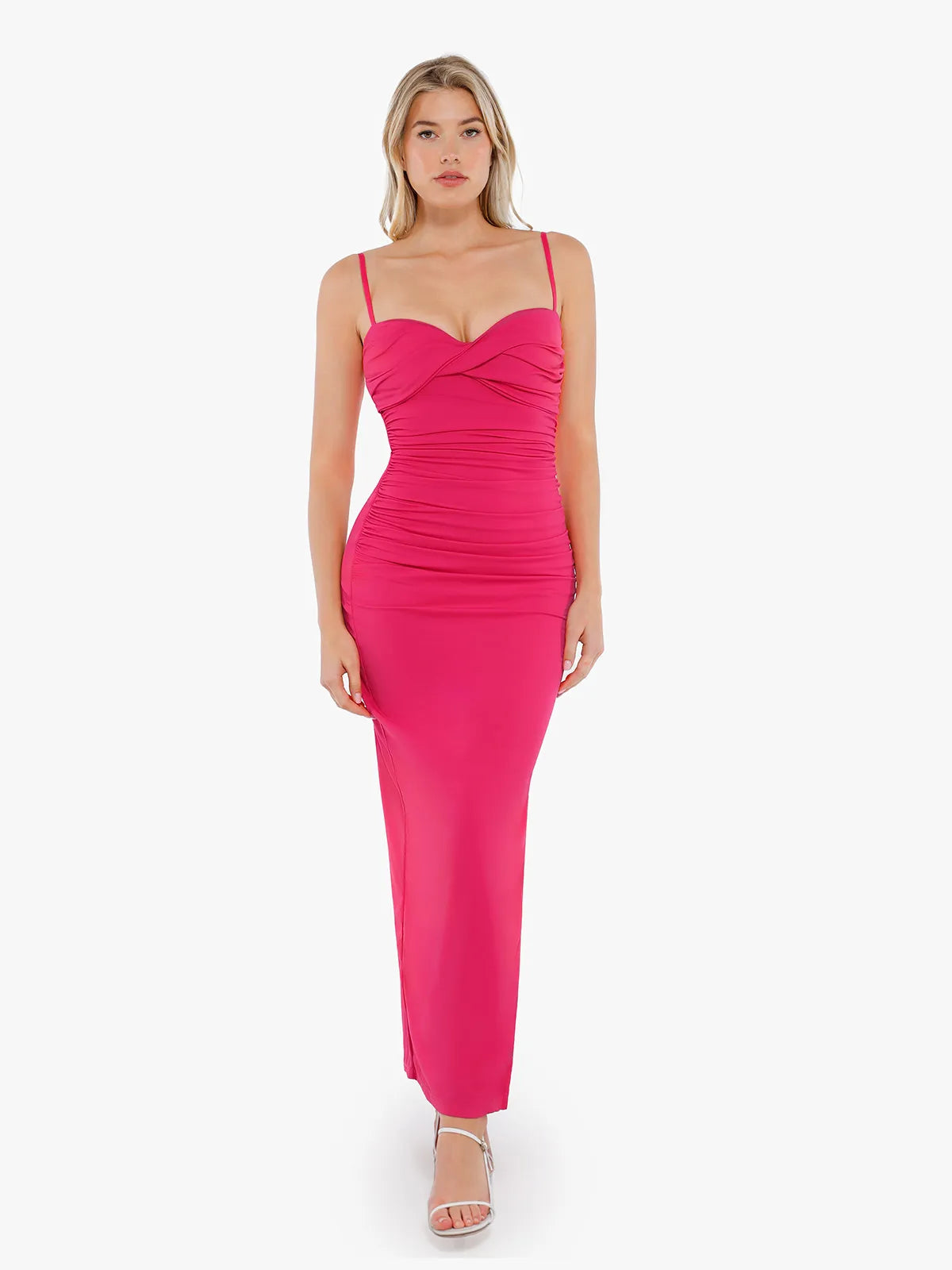 Rouched Twisted Maxi Shapewear Dress - Pink