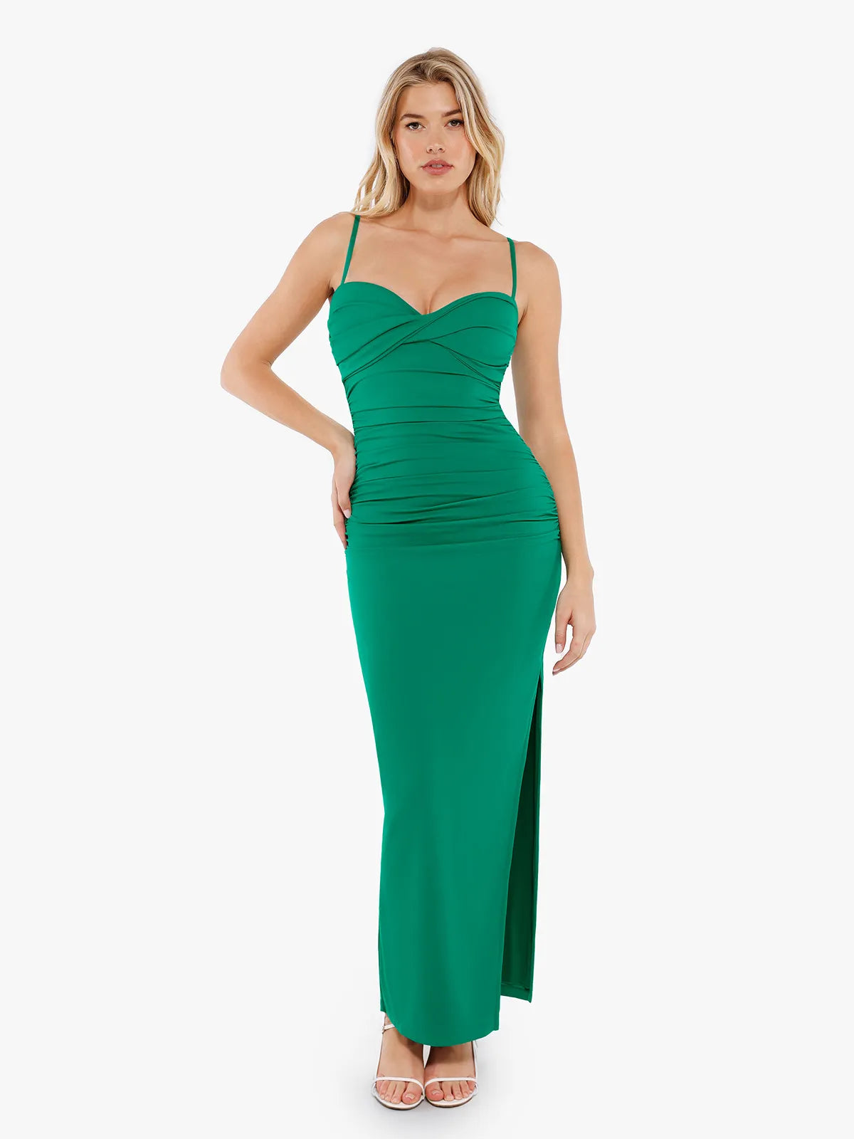 Rouched Twisted Maxi Shapewear Dress - Green
