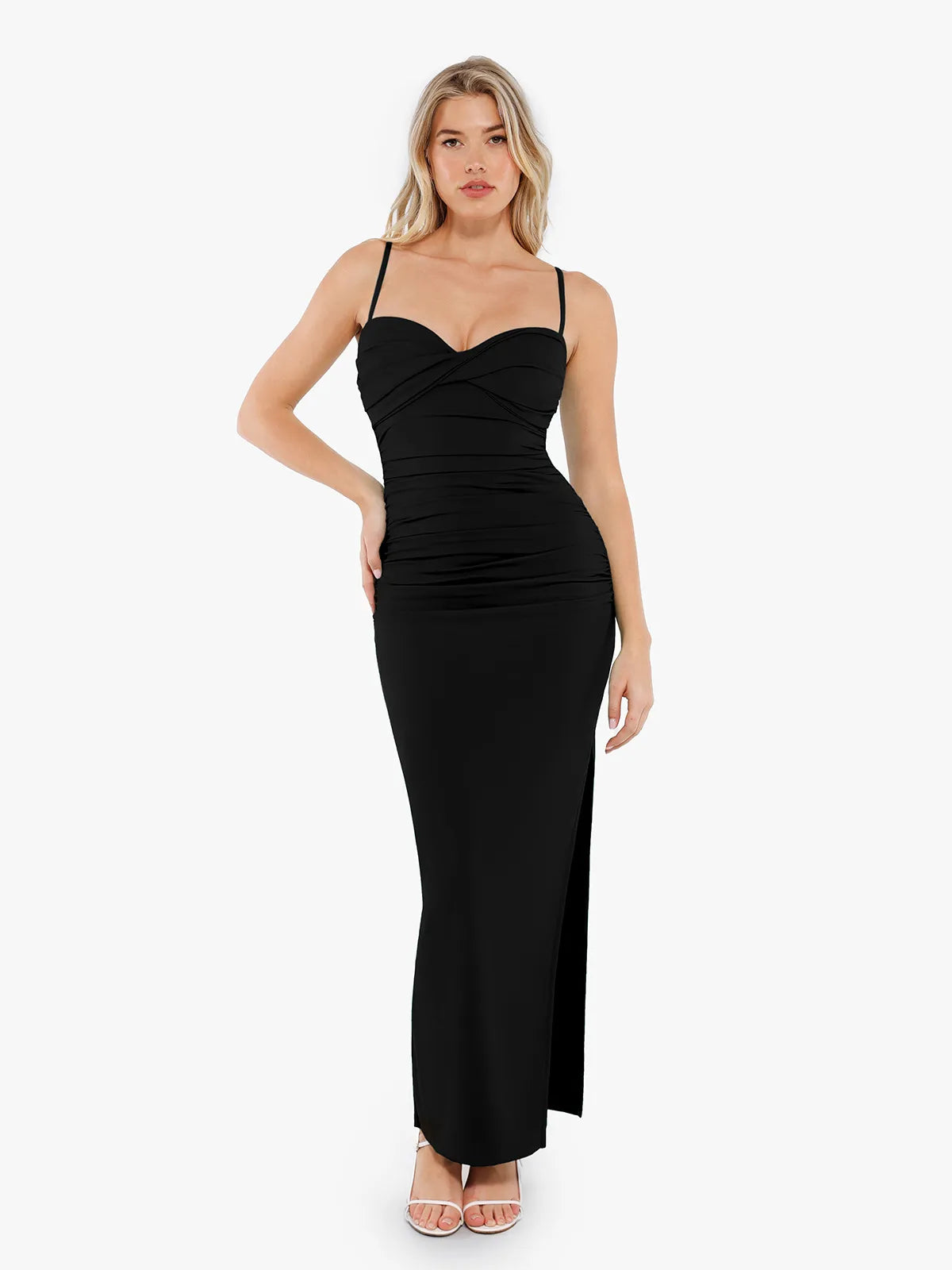 Rouched Twisted Maxi Shapewear Dress - Black