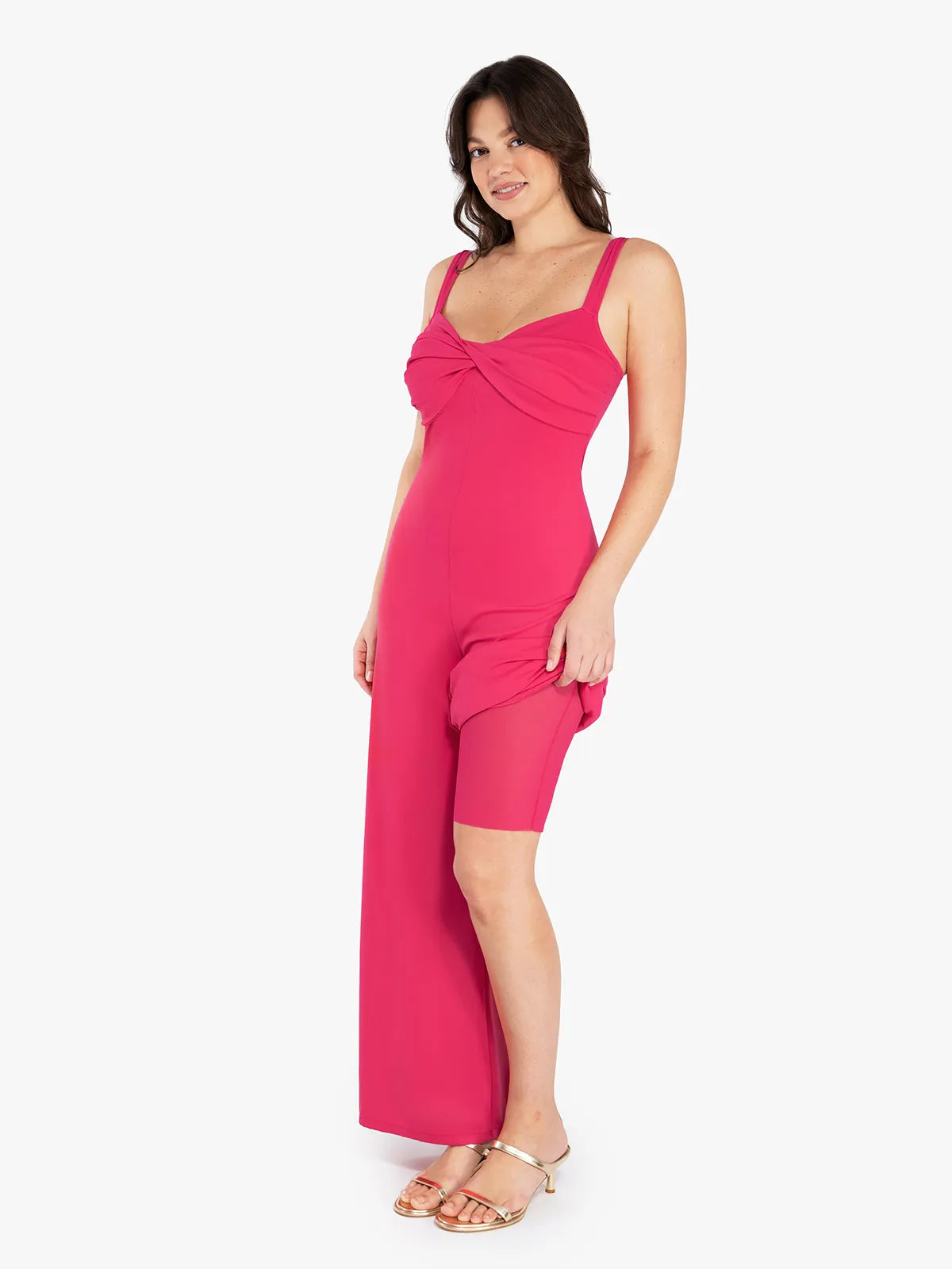 Twist Front Shapewear Summer Jumpsuit - Pink