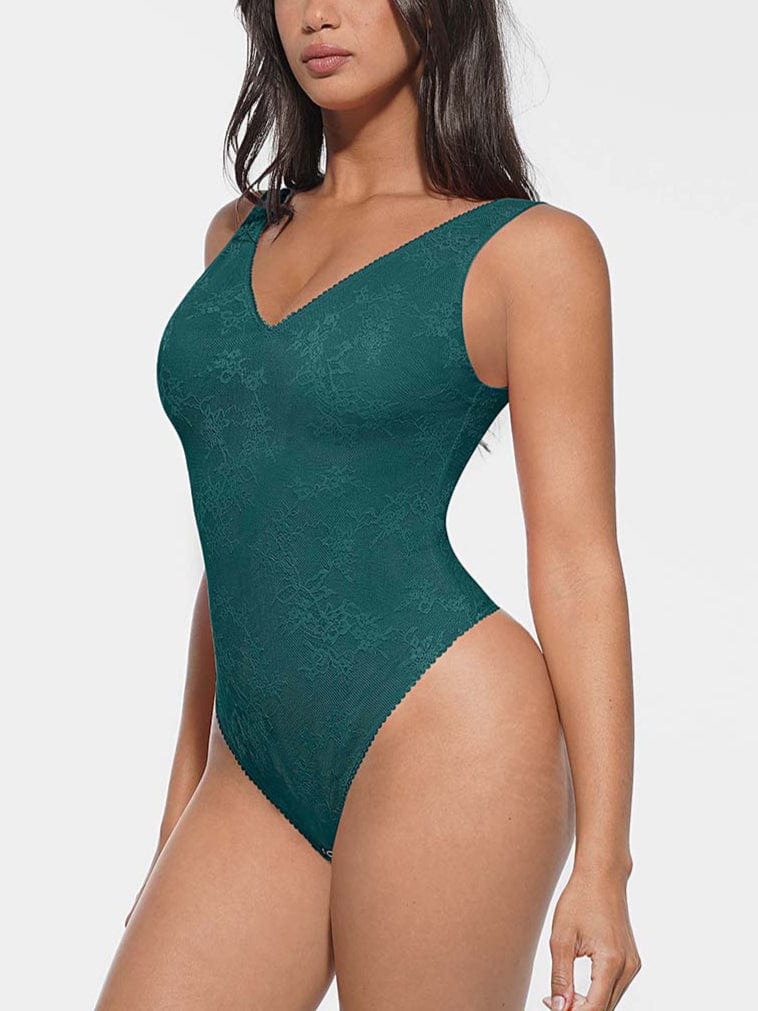 Floral Lace Shaping Bodysuit - Shapewear - Emerald