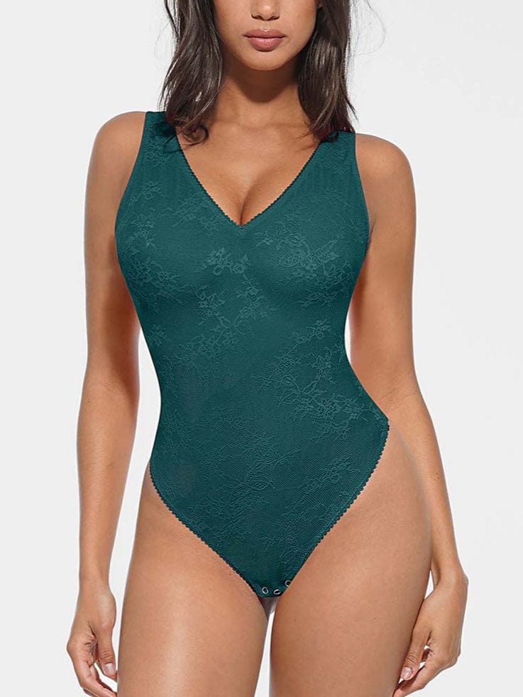 Floral Lace Shaping Bodysuit - Shapewear - Emerald
