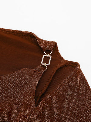 Sparkly Off-Shoulder Sculpting Bodysuit - Shapewear - Brown