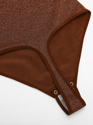 Sparkly Off-Shoulder Sculpting Bodysuit - Shapewear - Brown