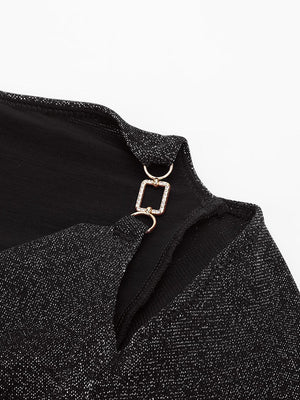 Sparkly Off-Shoulder Sculpting Bodysuit - Shapewear - Black