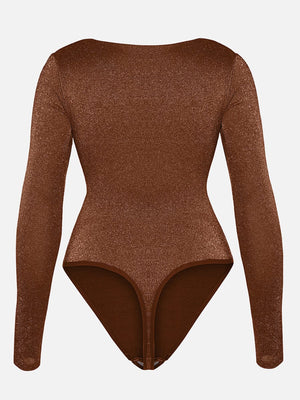 Sparkly Off-Shoulder Sculpting Bodysuit - Shapewear - Brown