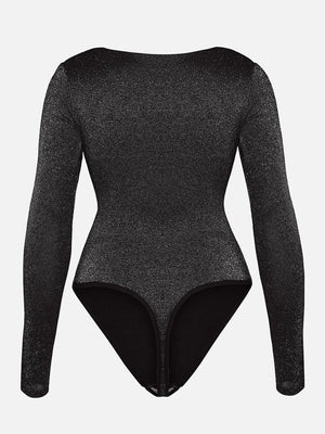 Sparkly Off-Shoulder Sculpting Bodysuit - Shapewear - Black