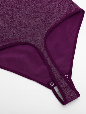Sparkly Off-Shoulder Sculpting Bodysuit - Shapewear - Purple