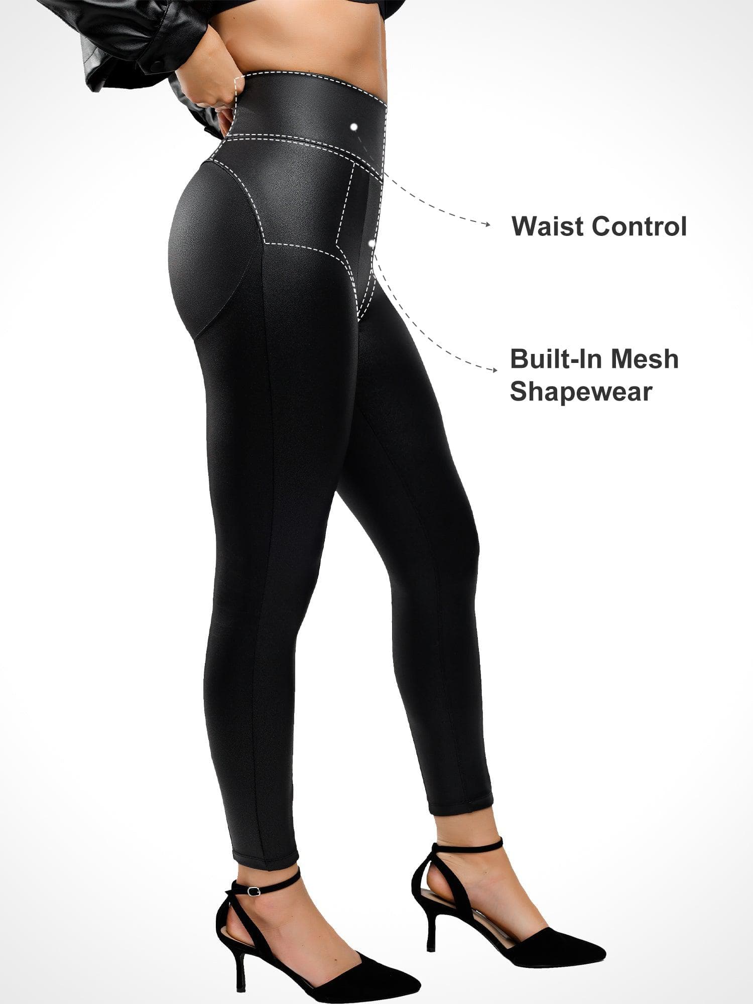 Faux Leather Sculpting Leggings - Black