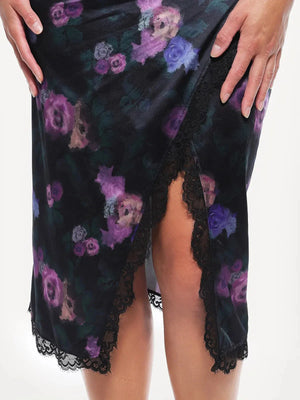 Lace Trim Sculpting Floral-Print Midi Dress - Black/Floral