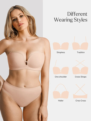 Seamless Non-Slip Push-Up Shaping Strapless Bra - Nude