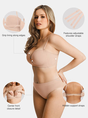 Seamless Non-Slip Push-Up Shaping Strapless Bra - Nude