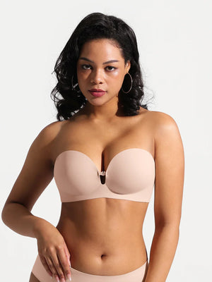 Seamless Non-Slip Push-Up Shaping Strapless Bra - Nude