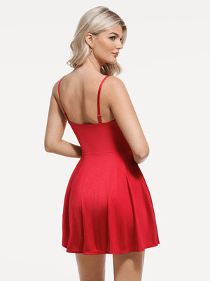 Strappy Cowl Neck Shaping Flare Dress - Red
