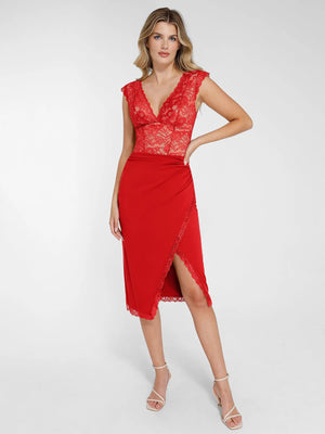 Sculpted Lace Shapewear Bodysuit - Red