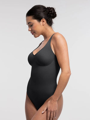 V-Neck Sleeveless Bodysuit - Seamless Shapewear - Black