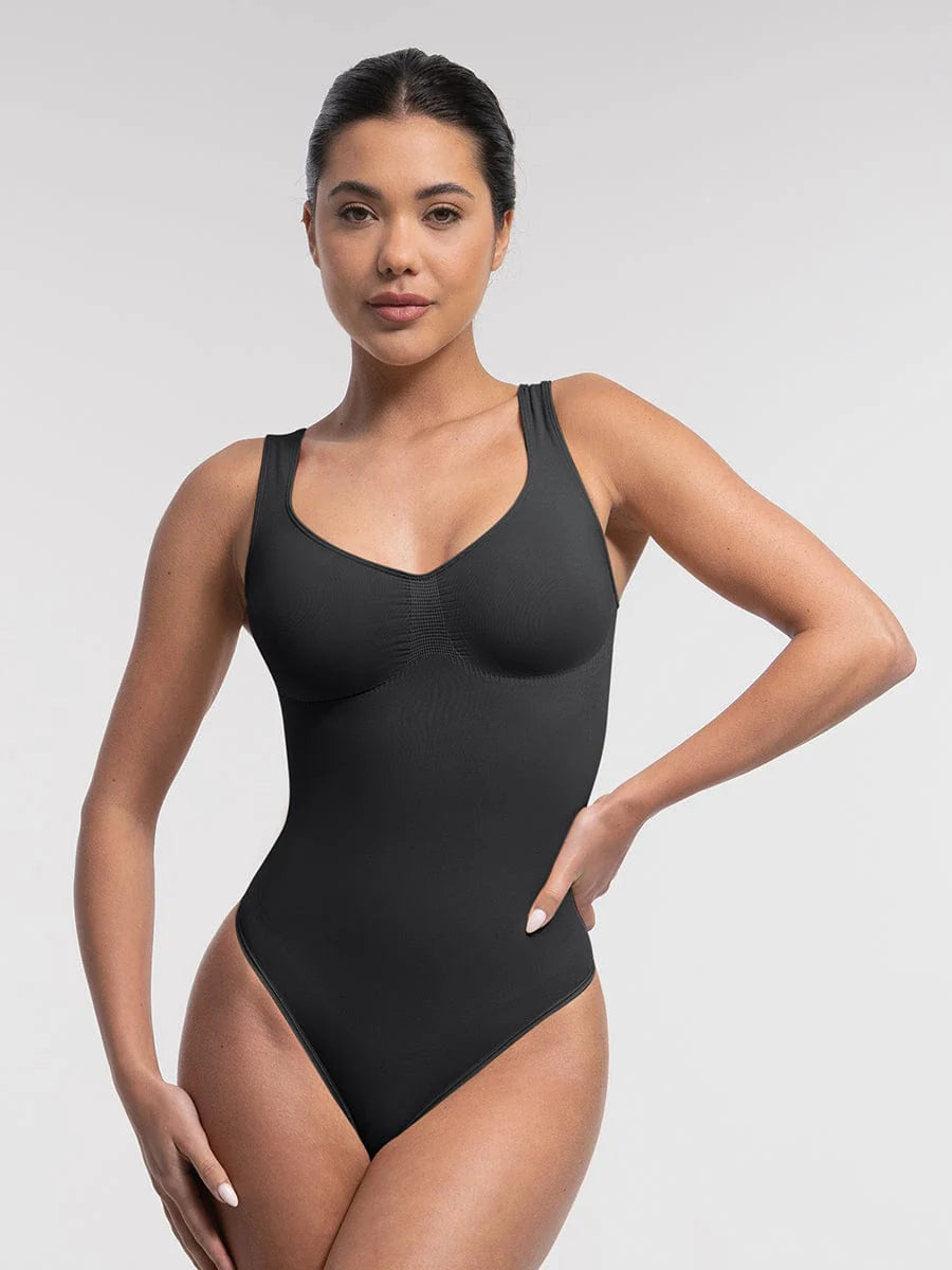 V-Neck Sleeveless Bodysuit - Seamless Shapewear - Black