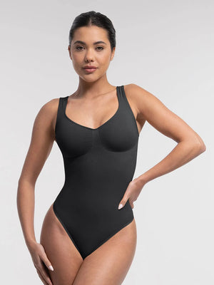 V-Neck Sleeveless Bodysuit - Seamless Shapewear - Black