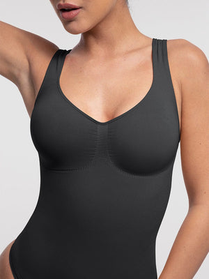 V-Neck Sleeveless Bodysuit - Seamless Shapewear - Black
