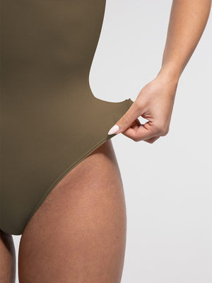 V-Neck Sleeveless Bodysuit - Seamless Shapewear - Olive