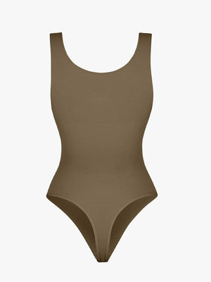 V-Neck Sleeveless Bodysuit - Seamless Shapewear - Olive