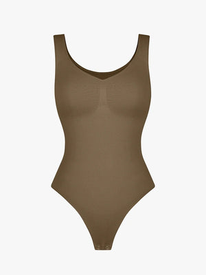 V-Neck Sleeveless Bodysuit - Seamless Shapewear - Olive