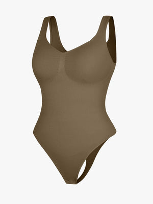 V-Neck Sleeveless Bodysuit - Seamless Shapewear - Olive