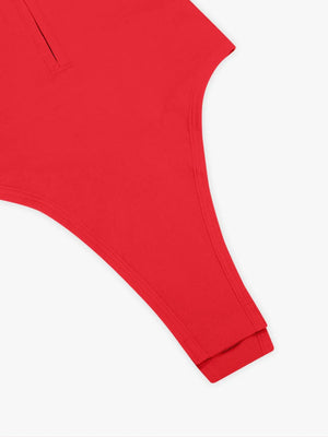 Seamless Plunge Zip Bodysuit with Interior Clips - Shapewear - Red