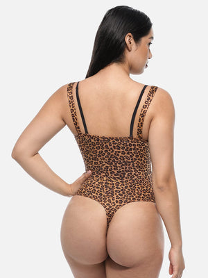 Leopard Print Lace Front Shaping Bodysuit - Shapewear - Leopard