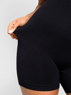Sleeveless Scoop Back Short Jumpsuit - Seamless Shaping - Black