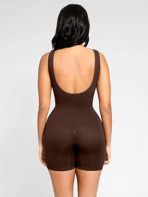 Sleeveless Scoop Back Short Jumpsuit - Seamless Shaping - Espresso