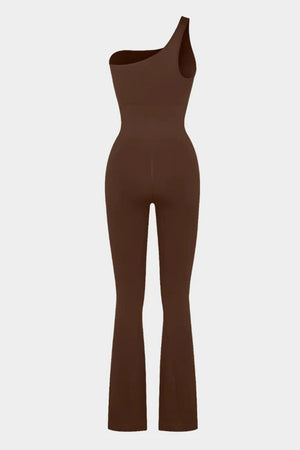 One Shoulder Jumpsuit - Seamless Shaping - Brown