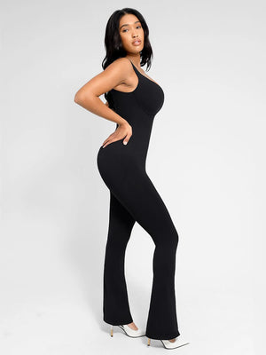 Seamless Square Neck Flared Jumpsuit - Black