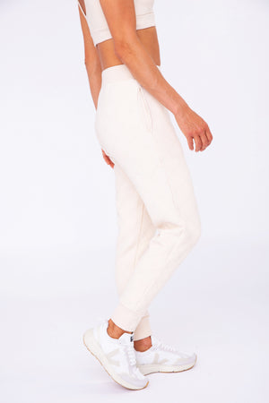 High Rise Jogger Pants - Quilted Detailing - Cream