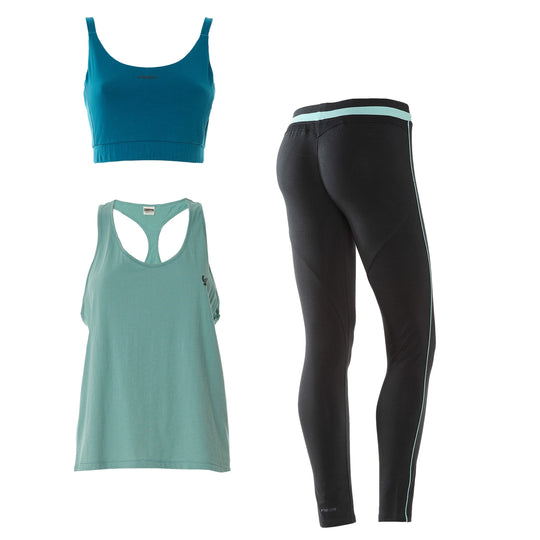 Freddy WR.UP® Sport Ankle Length Pant + Bra + Tank Set - Black/Grey/Pink