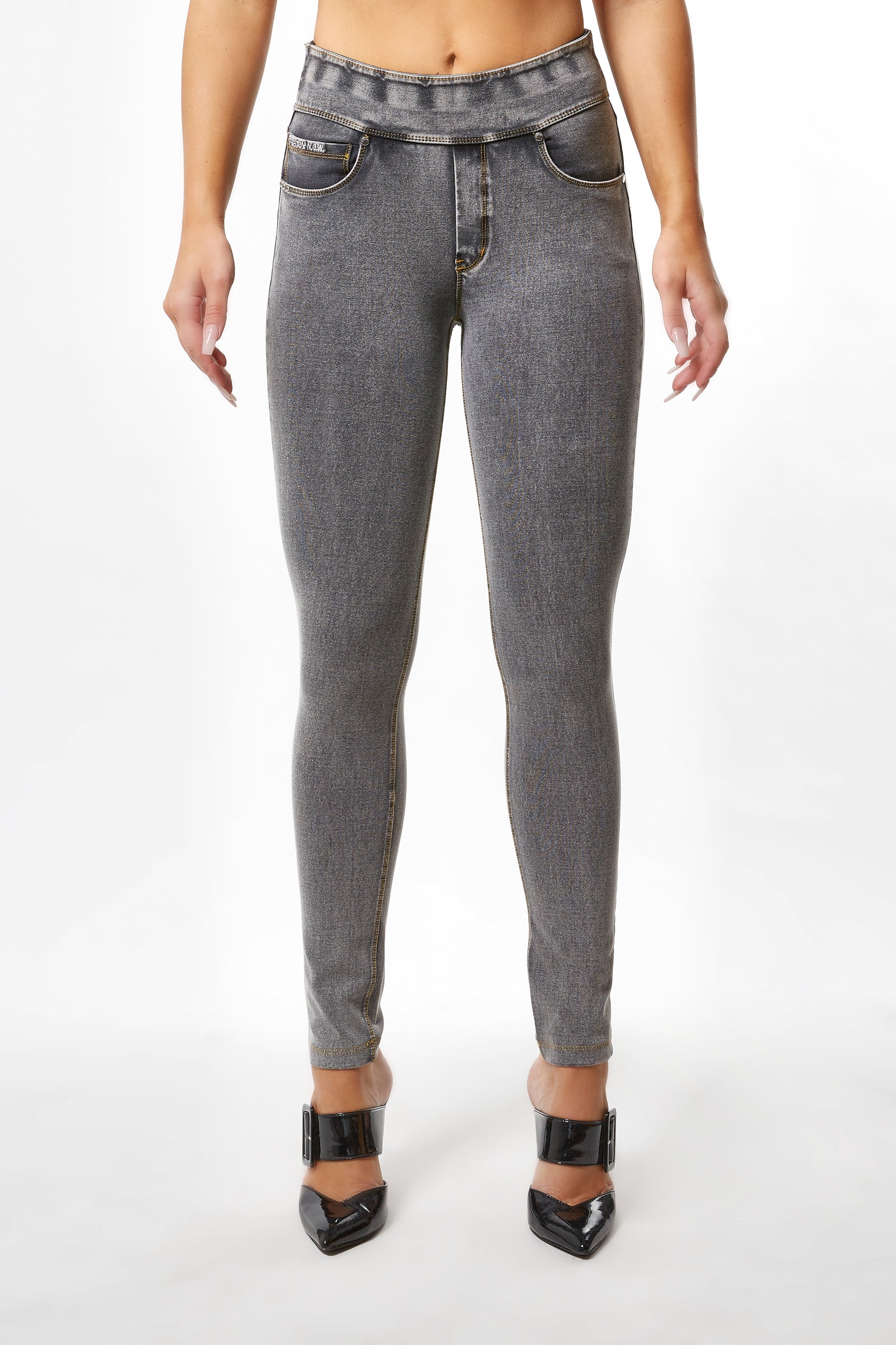 N.O.W.® YOGA Denim - High Rise Full Length - Grey Rinse + Yellow Stitching