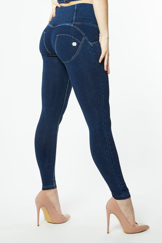 WR.UP® Denim - High Rise Full Length 4 Button - Dark Rinse & White Stitching