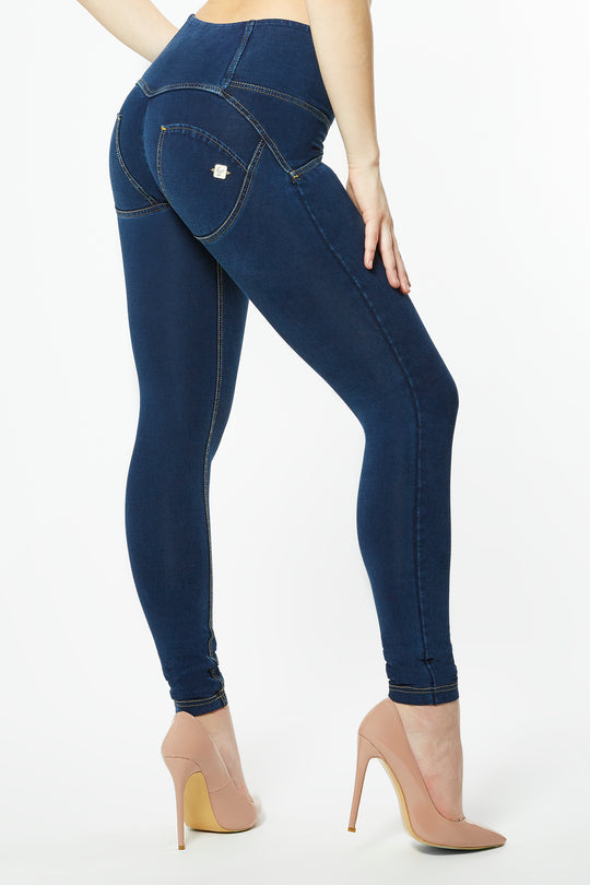 WR.UP® Denim - High Rise Full Length 4 Button - Dark Rinse & Yellow Stitching