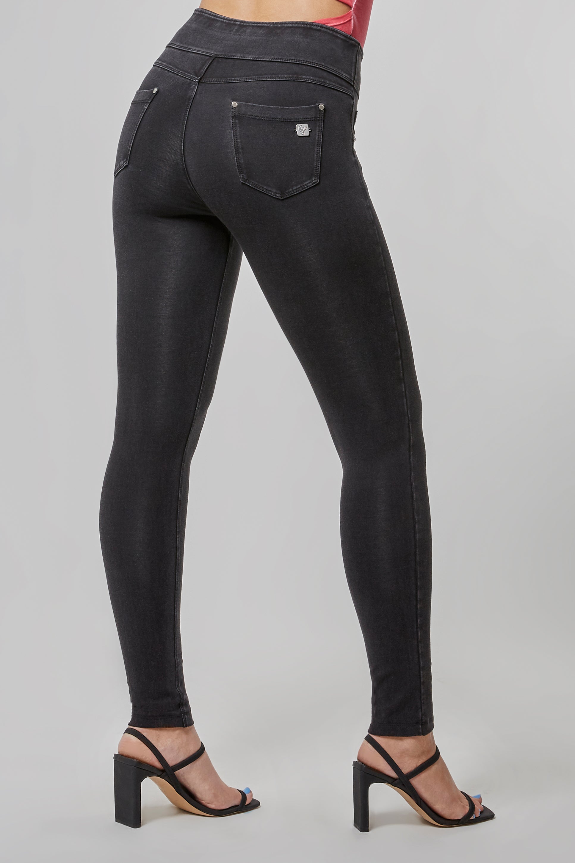 Black Bi-Stretch Fold Over Waist Pants