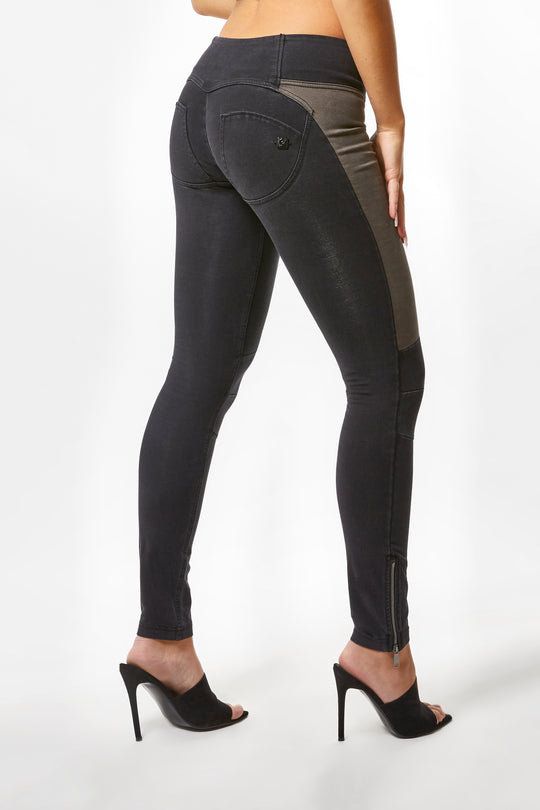 WR.UP® Denim - Mid Rise Full Length 3 Button Panels - Black Rinse/Green