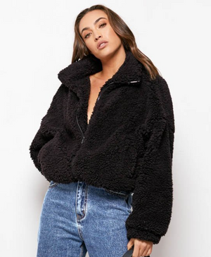 Sheepish Jacket - Short Faux Fur - Black