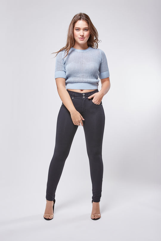 Sheer Knit Tee - Cropped Crewneck - Stone Blue