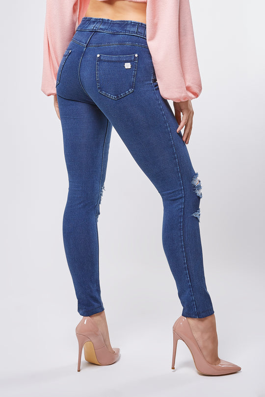 N.O.W.® Distressed Denim - High Rise Full Length - Dark Rinse