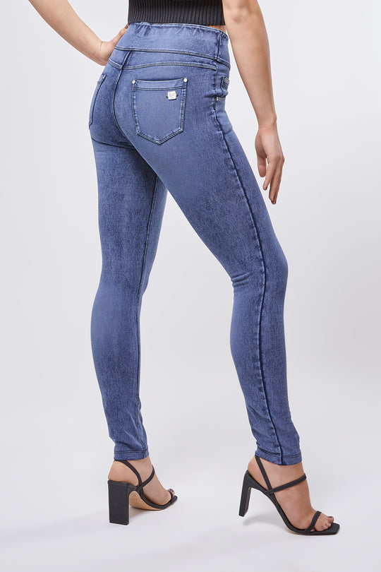 N.O.W.® YOGA Denim -  High Rise Full Length Foldover Waist - Indigo Marble Rinse